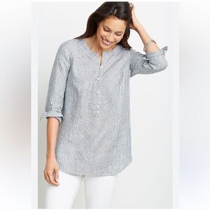 J. Jill Black and White Striped Linen Top